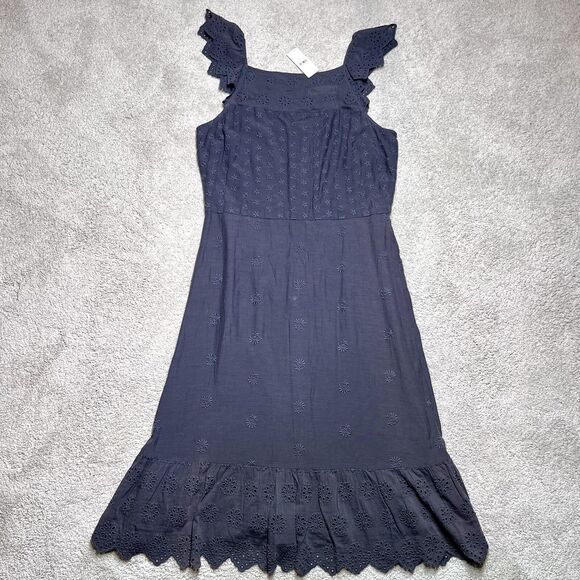 NWT Ann Taylor LOFT Gray Dress Size 4 Embroidered Eyelet Floral Flounce Hem $98 - Picture 5 of 12